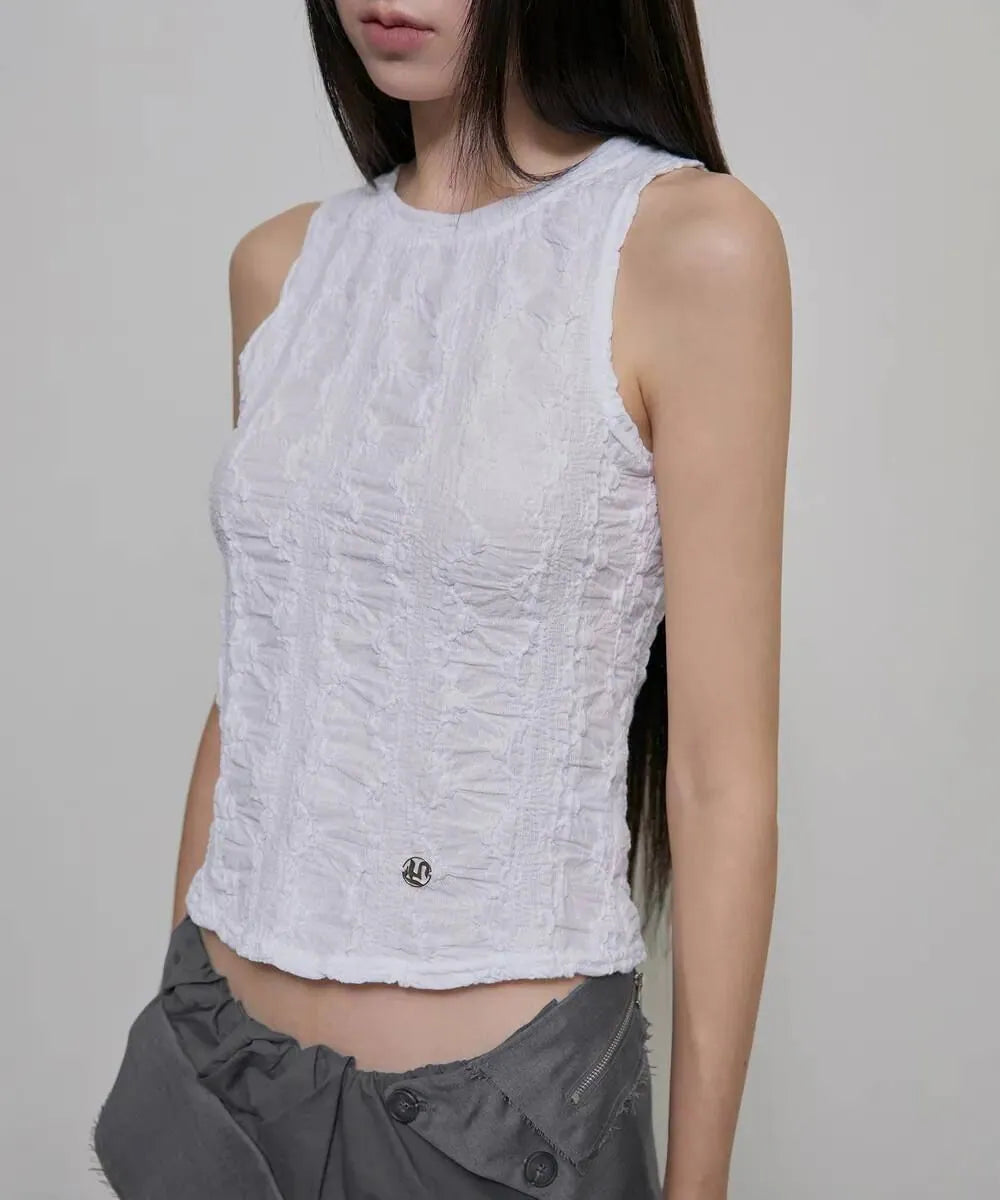 【Flare up】Crinkled Sleeveless [Black / White / Gray]