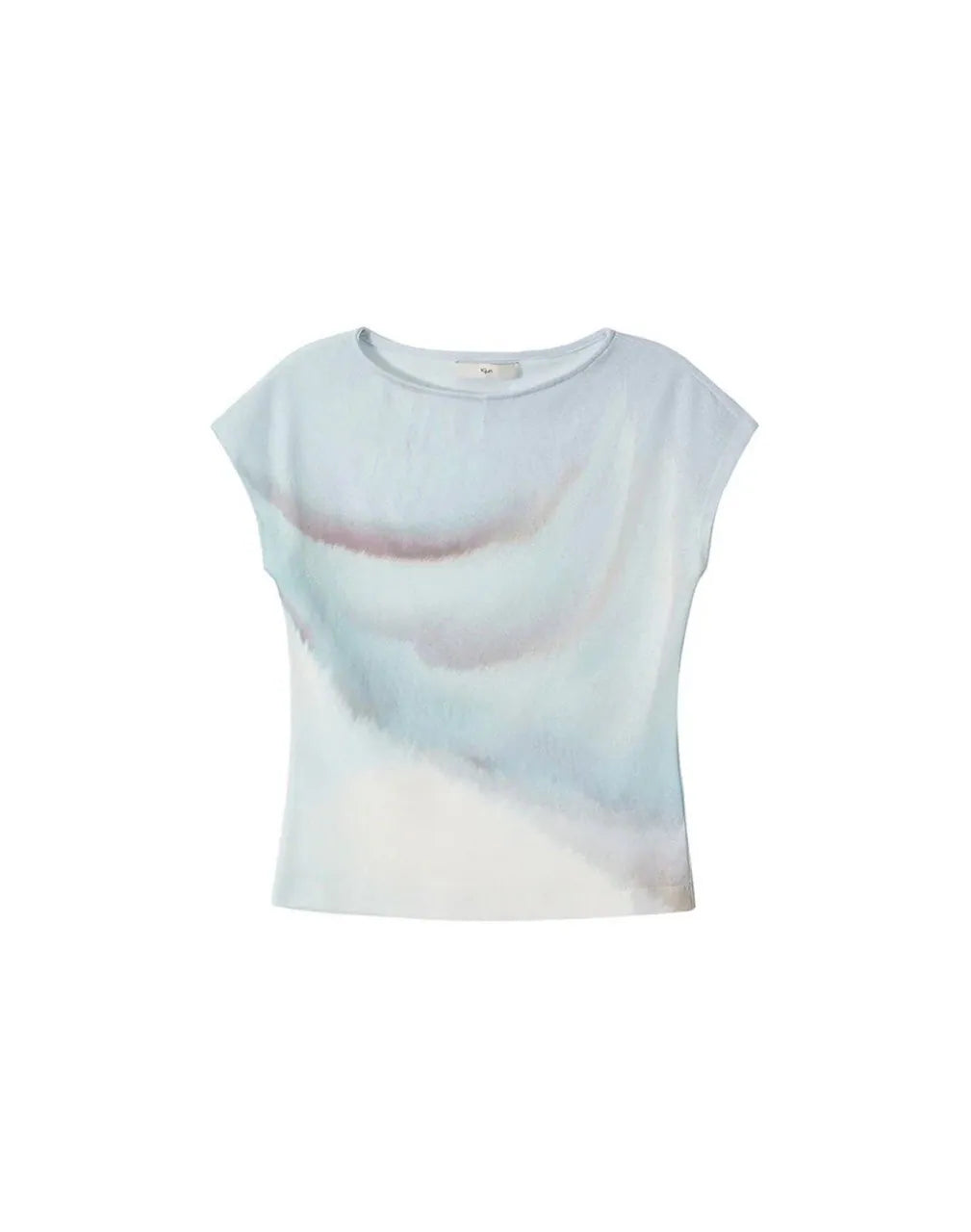 【kijun】Print Cap Sleeve Top [Blue / Charcoal]