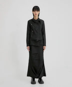 【Flare up】Asymmetrical Biker Leather Jacket [Leather / Black]
