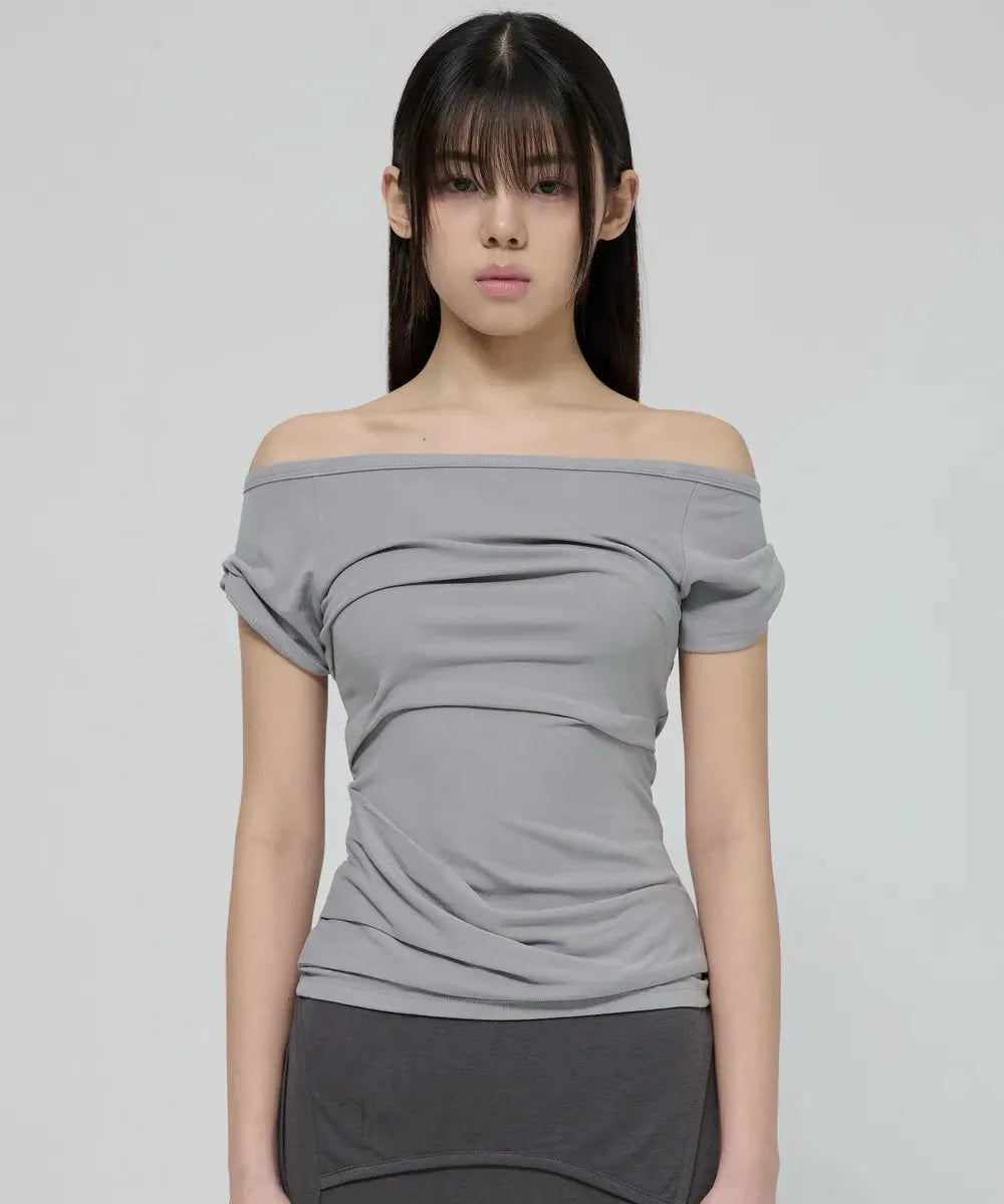 【Flare up】Draped Top [Black / White / Gray]
