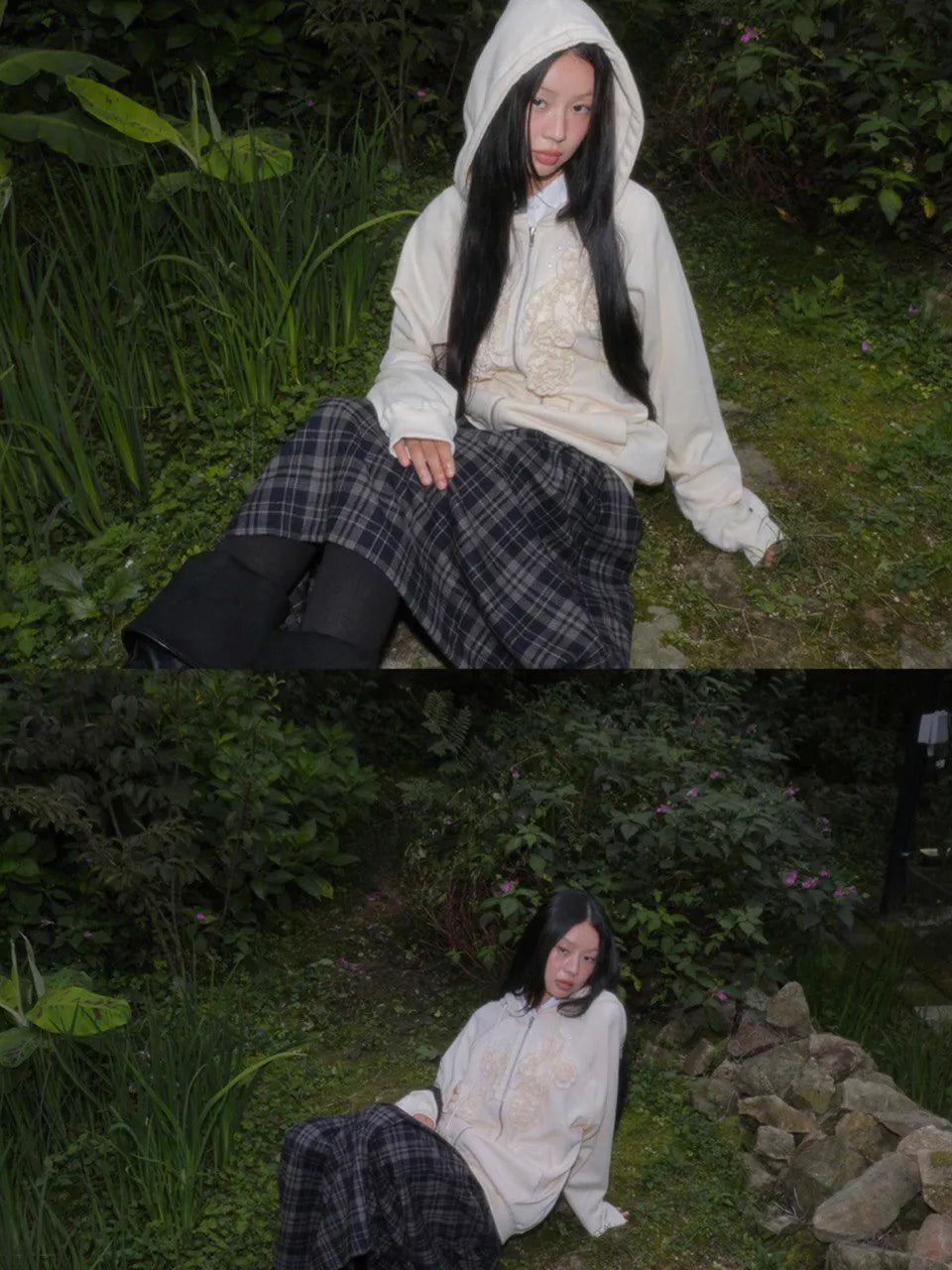 【Flare up】Ruffle Zip Hoodie  [Black / Gray / Dark gray / Cream]