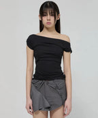 【Flare up】Draped Top [Black / White / Gray]