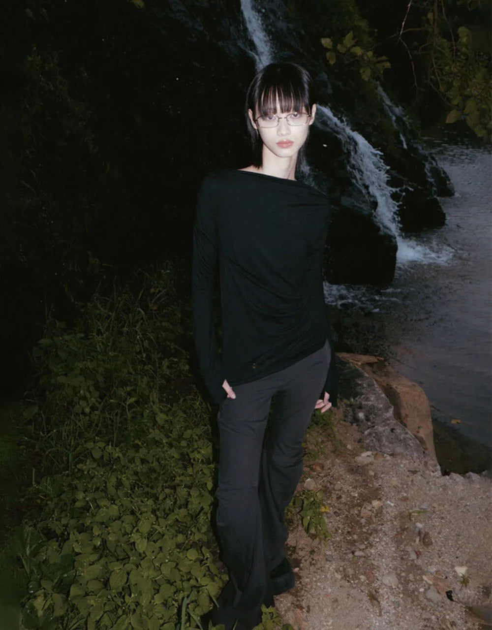 【Flare up】Drape Long Sleeve [Black / Grey]