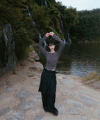 【Flare up】Handmade Twisted Layered Long Sleeve [Black / Charcoal / White]