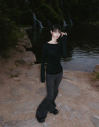 【Flare up】Drape Long Sleeve [Black / Grey]