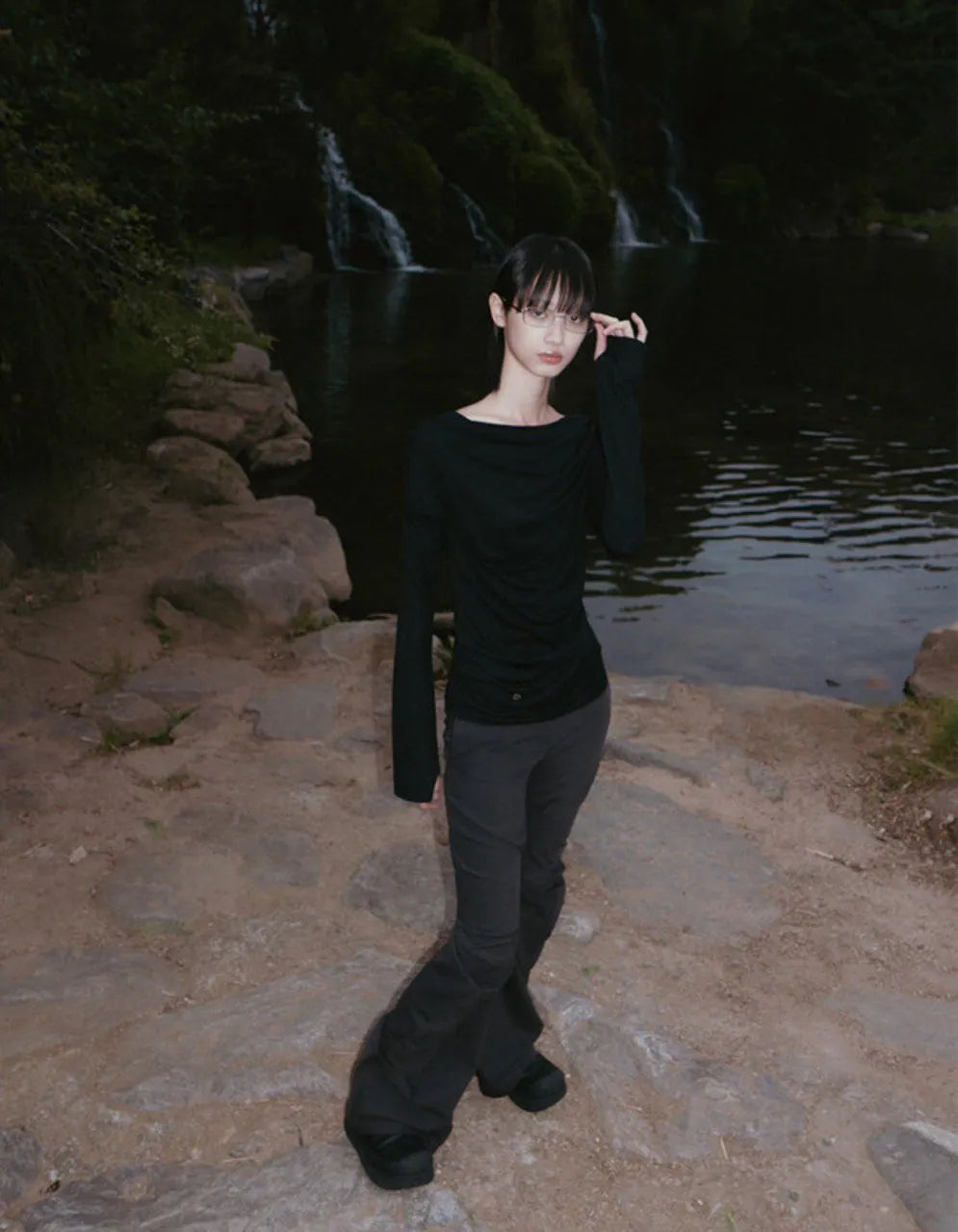 【Flare up】Drape Long Sleeve [Black / Grey]