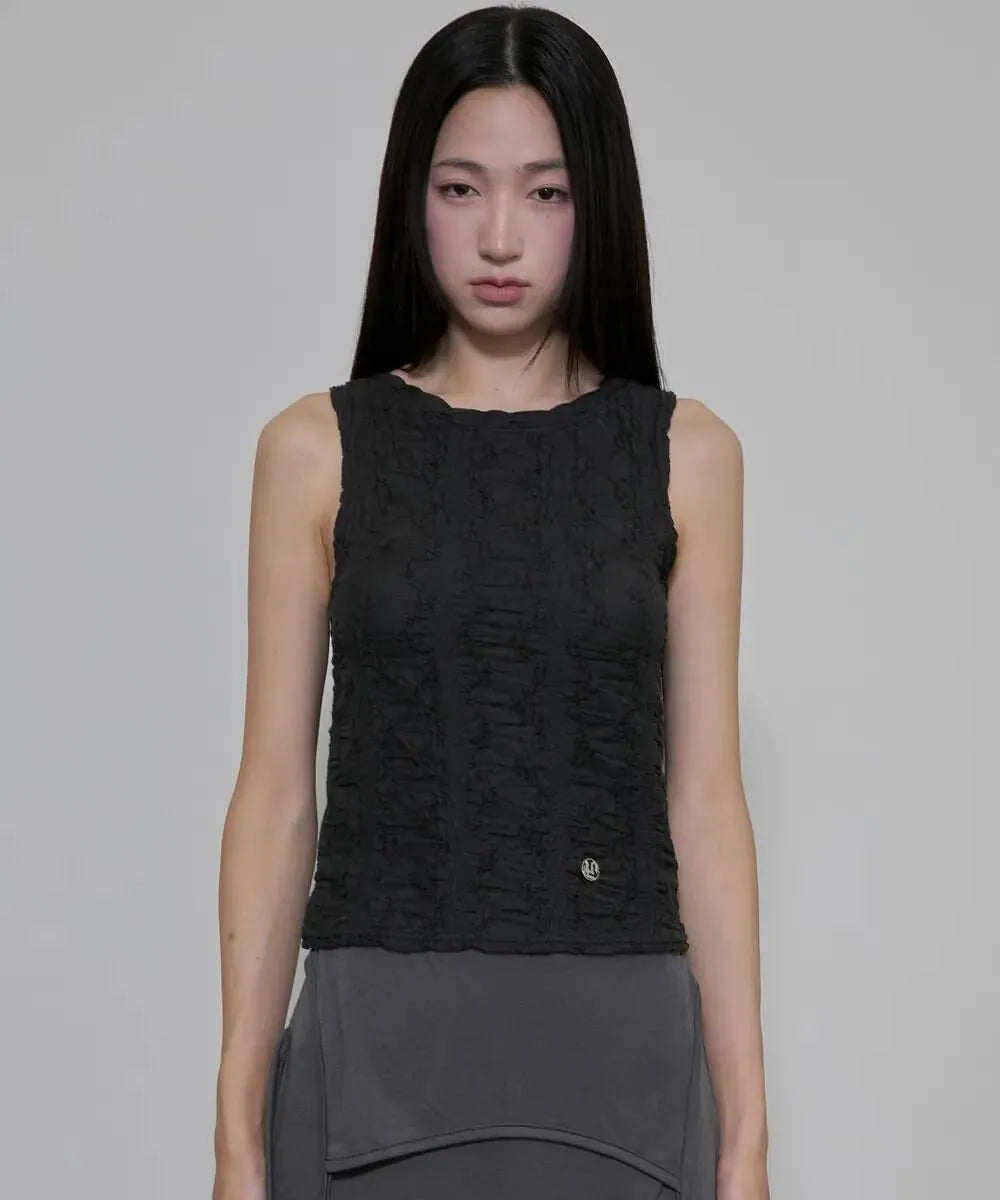【Flare up】Crinkled Sleeveless [Black / White / Gray]