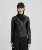 【Flare up】Asymmetrical Biker Leather Jacket [Leather / Black]