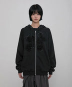 【Flare up】Ruffle Zip Hoodie  [Black / Gray / Dark gray / Cream]