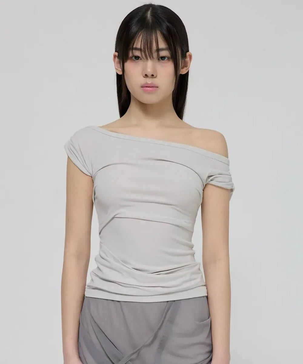 【Flare up】Draped Top [Black / White / Gray]