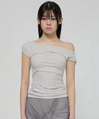 【Flare up】Draped Top [Black / White / Gray]