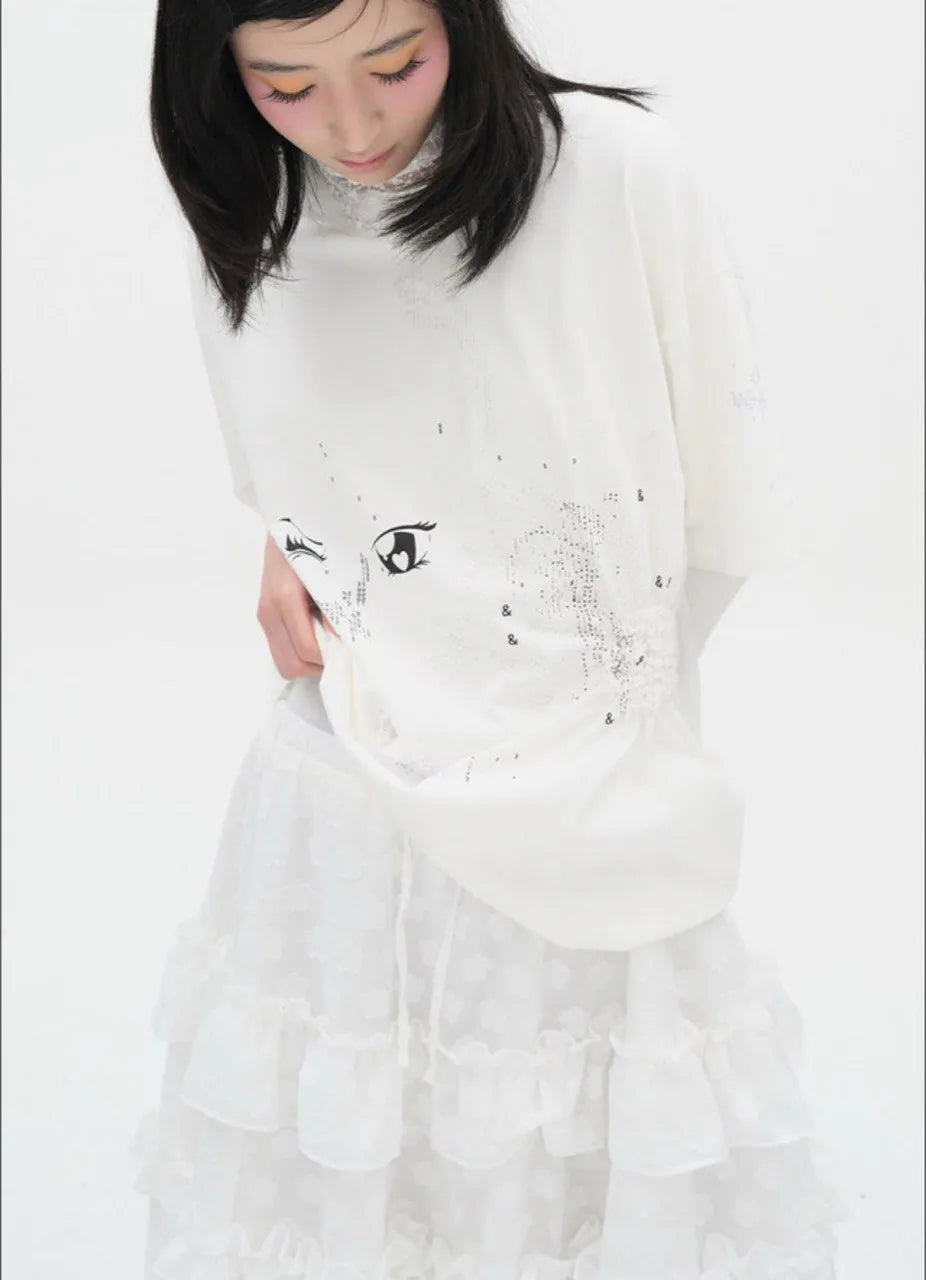 【typeservice】 Layered Volume Lace Skirt [White / Black]