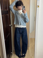 深藍色彎刀牛仔長褲