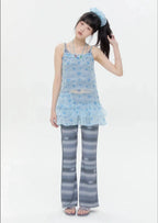 【typeservice】Mesh Ruffled Layered Dress [Yellow / Blue]