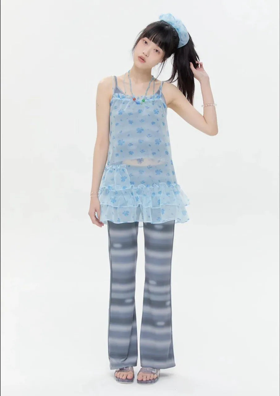 【typeservice】Mesh Ruffled Layered Dress [Yellow / Blue]