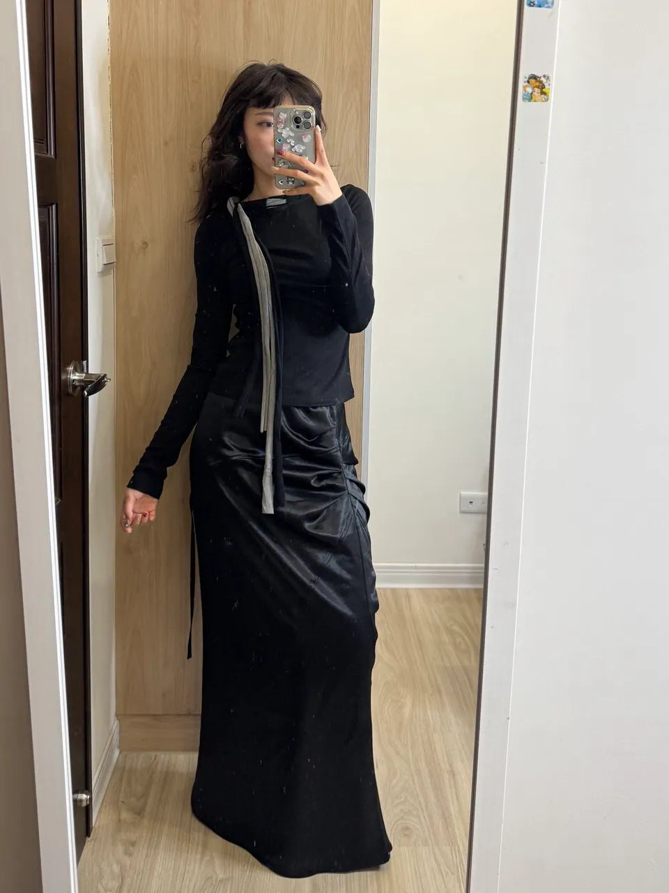 撞色粗綁帶薄長袖