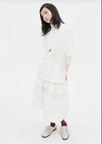 【typeservice】 Layered Volume Lace Skirt [White / Black]