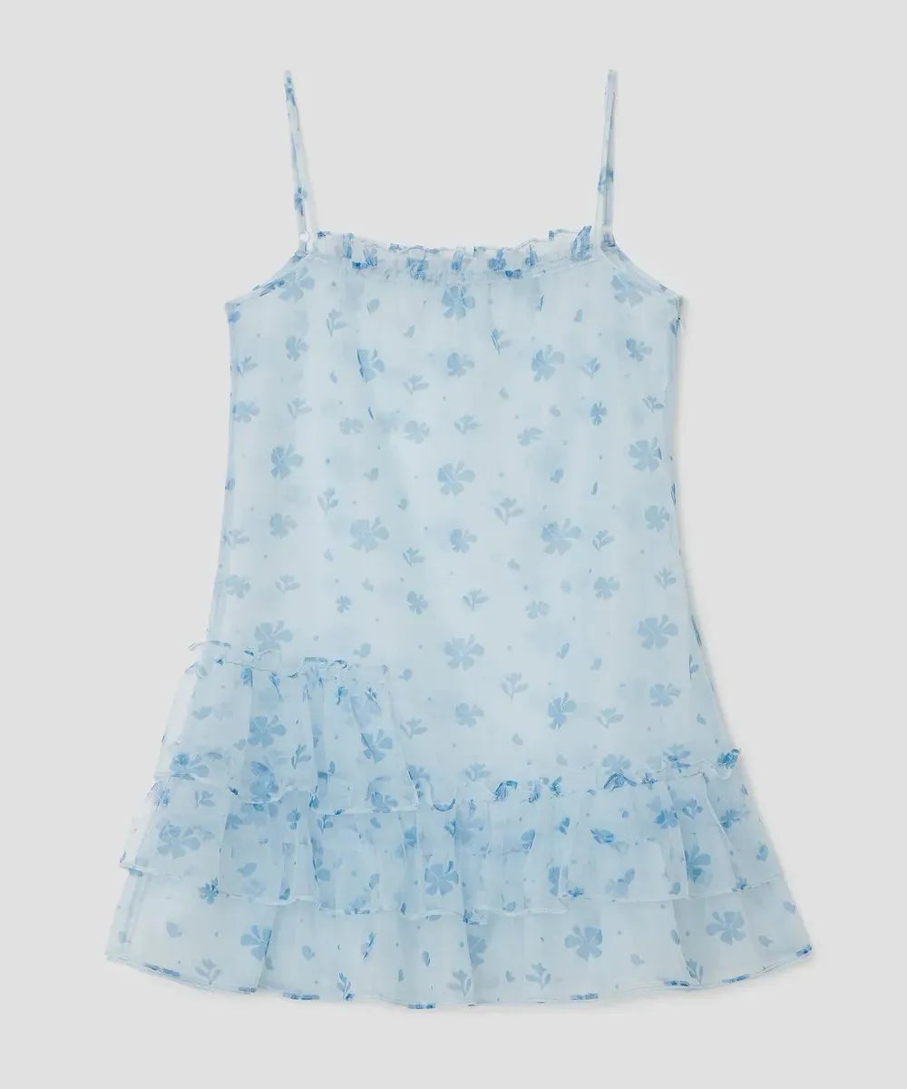 【typeservice】Mesh Ruffled Layered Dress [Yellow / Blue]