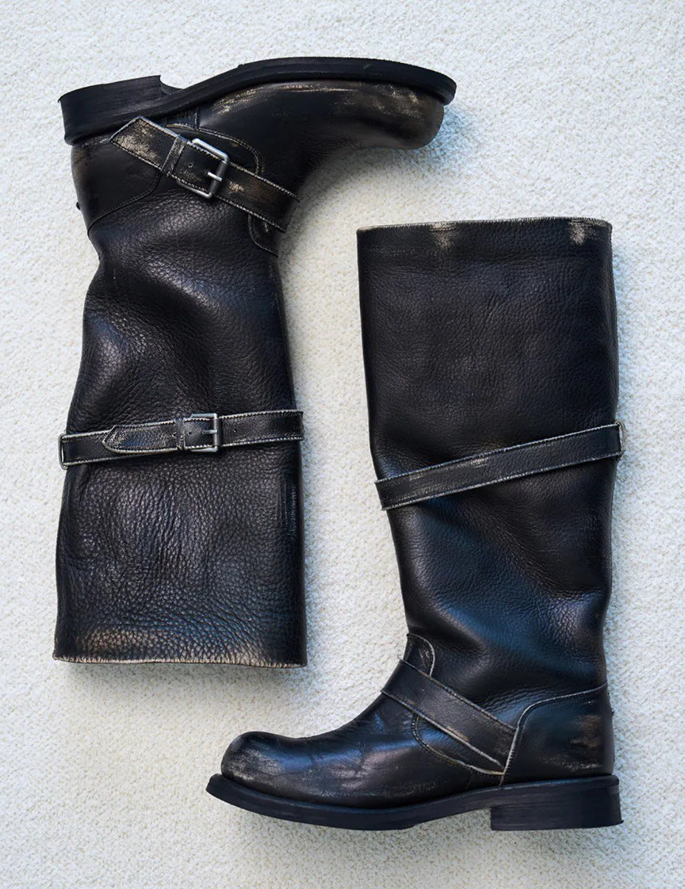 【NEGATIVETHREE】Slouchy Long Boots [Rub off black]