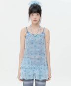 【typeservice】Mesh Ruffled Layered Dress [Yellow / Blue]
