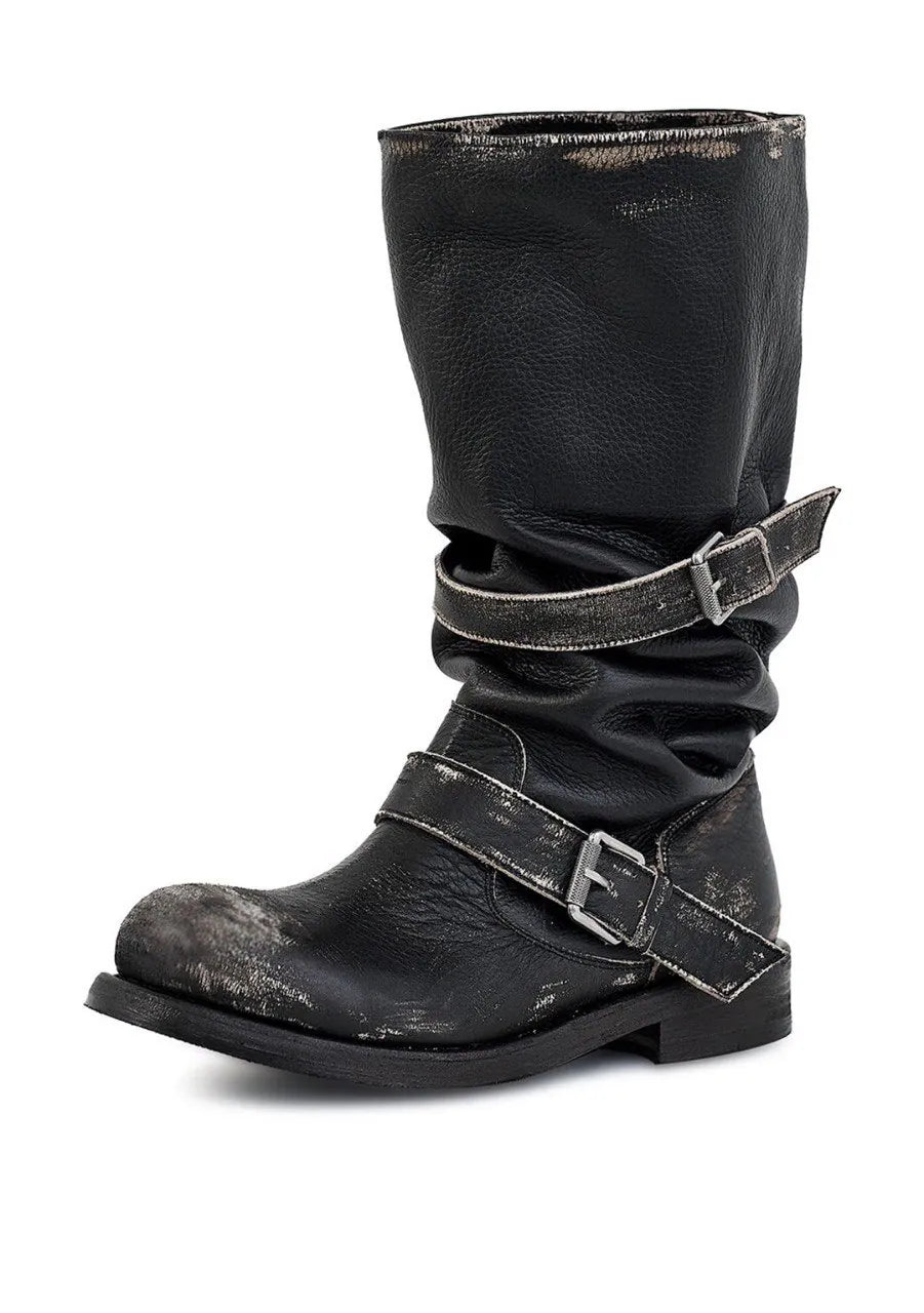 【NEGATIVETHREE】Slouchy Long Boots [Rub off black]