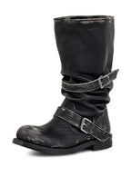 【NEGATIVETHREE】Slouchy Long Boots [Rub off black]