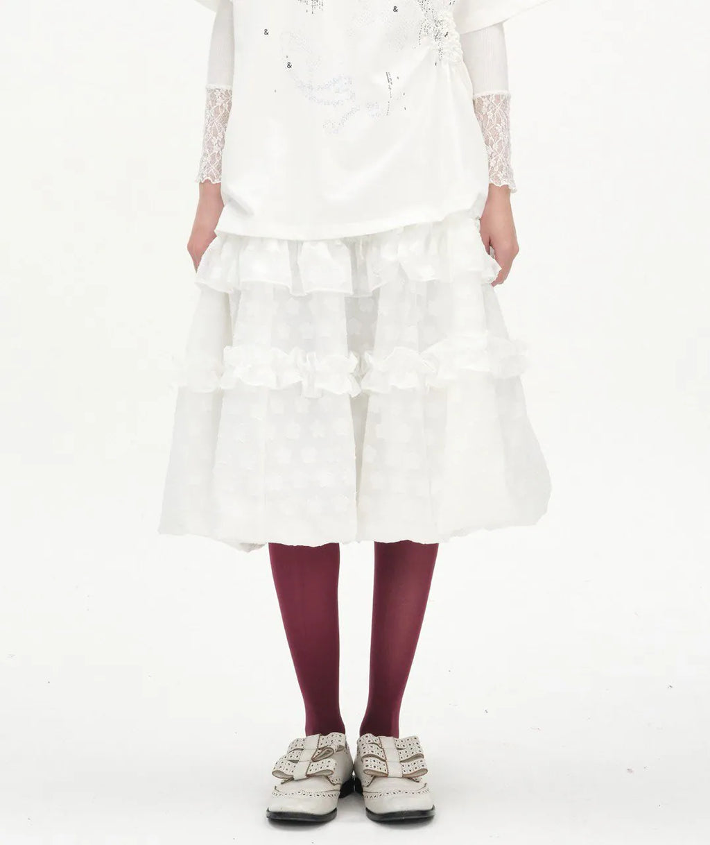 【typeservice】 Layered Volume Lace Skirt [White / Black]