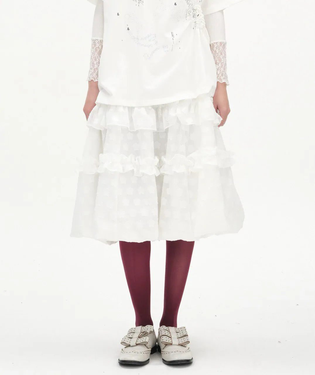 【typeservice】 Layered Volume Lace Skirt [White / Black]