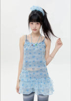 【typeservice】Mesh Ruffled Layered Dress [Yellow / Blue]