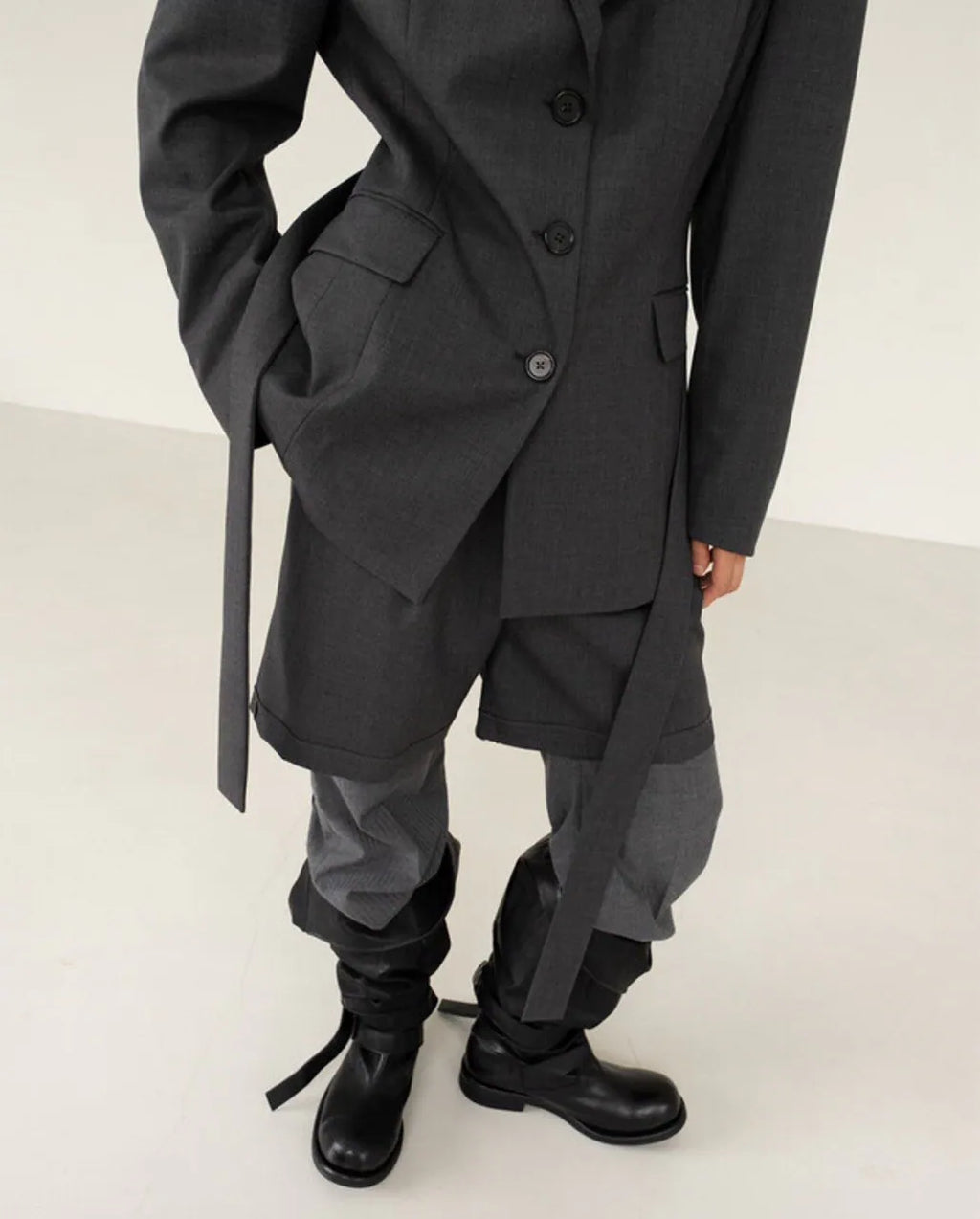 【NEGATIVETHREE】Knee-High Slouchy Long Boots [Matte Black]