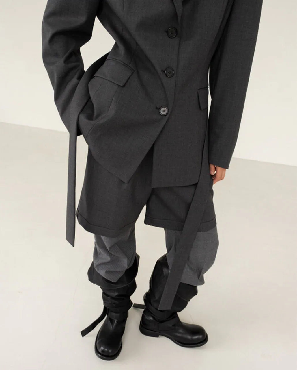 【NEGATIVETHREE】Knee-High Slouchy Long Boots [Matte Black]