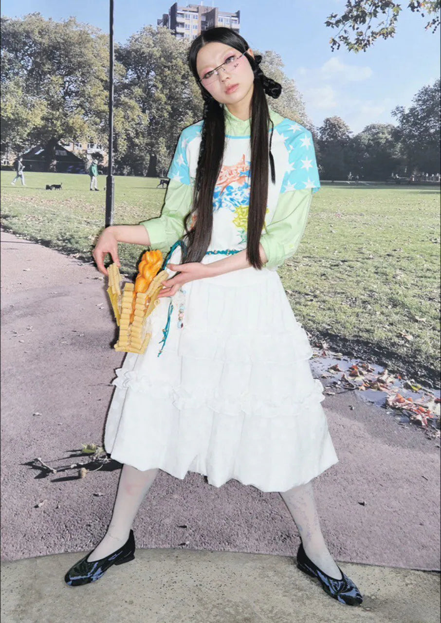 【typeservice】 Layered Volume Lace Skirt [White / Black]