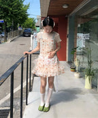 【typeservice】Mesh Ruffled Layered Dress [Yellow / Blue]