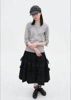 【typeservice】 Layered Volume Lace Skirt [White / Black]