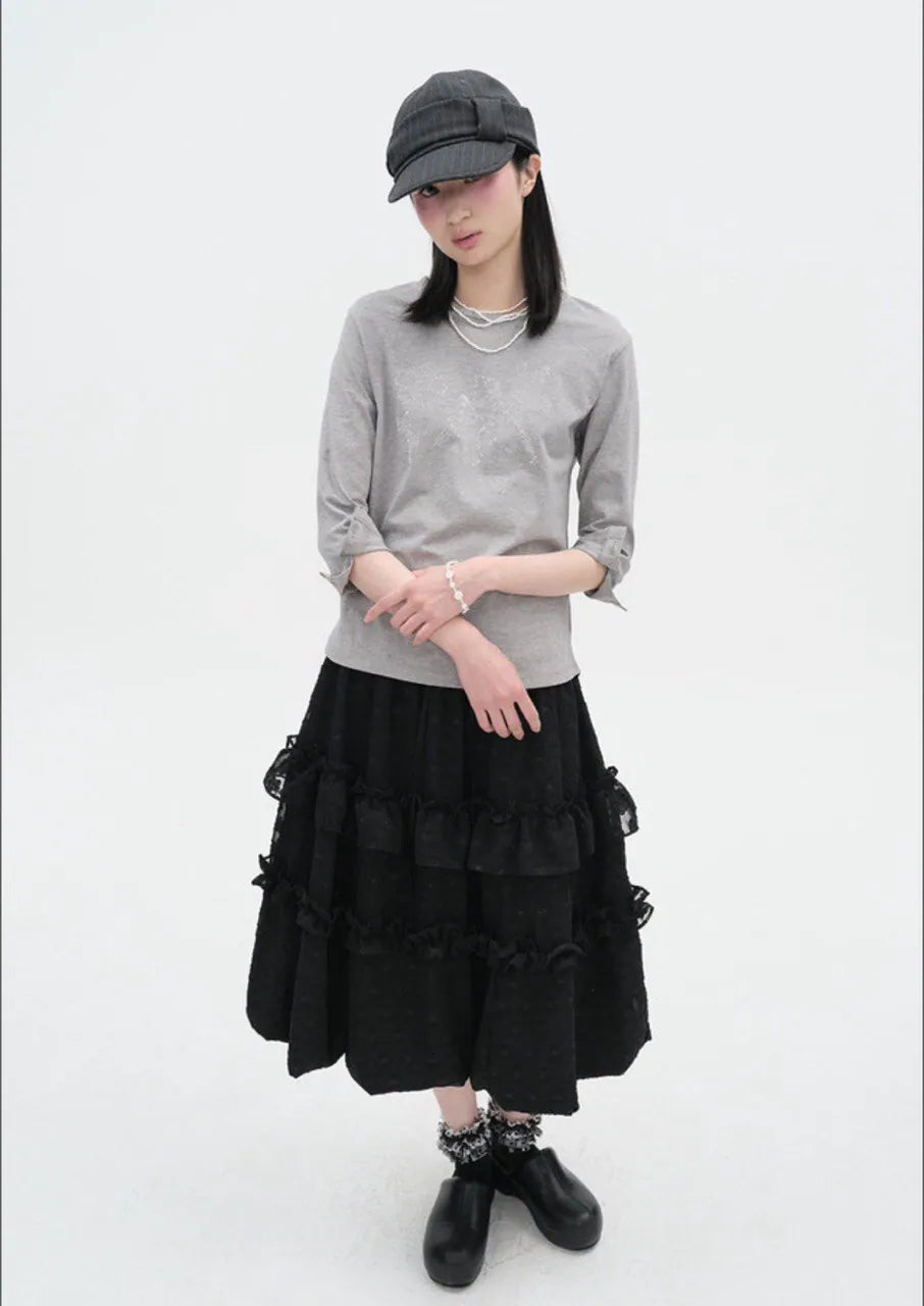 【typeservice】 Layered Volume Lace Skirt [White / Black]