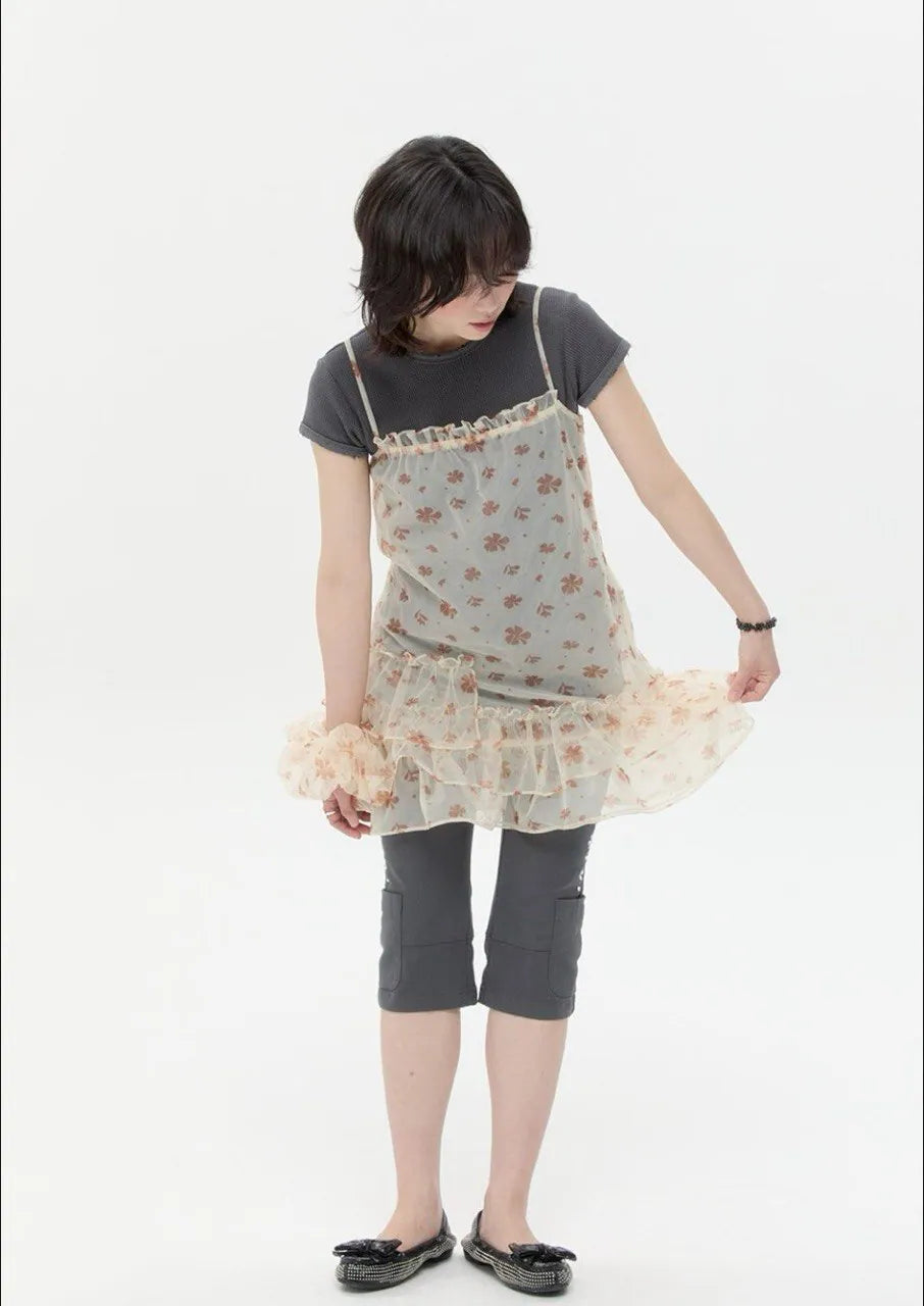 【typeservice】Mesh Ruffled Layered Dress [Yellow / Blue]