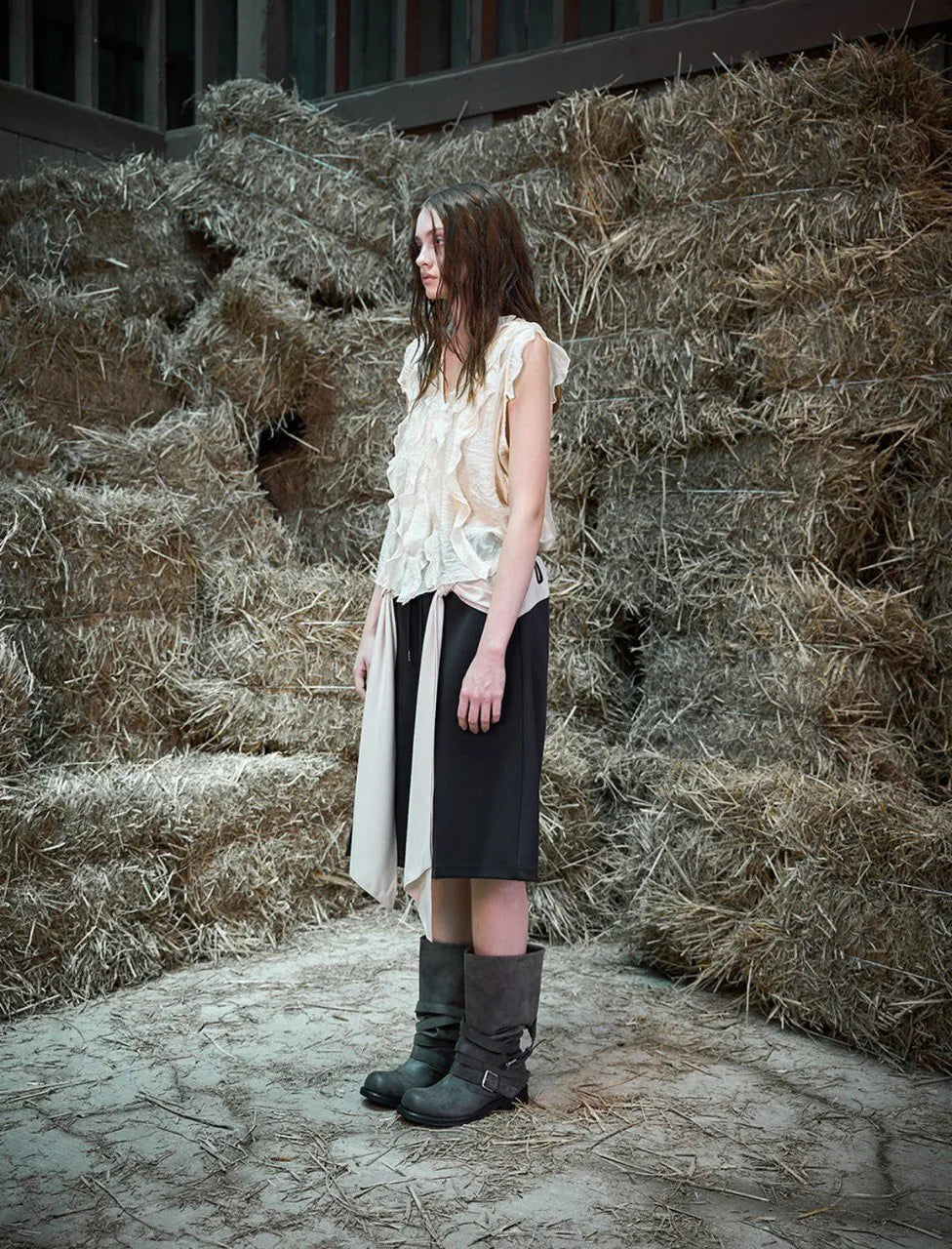 【NEGATIVETHREE】Slouchy Long Boots [Dusty Grey]
