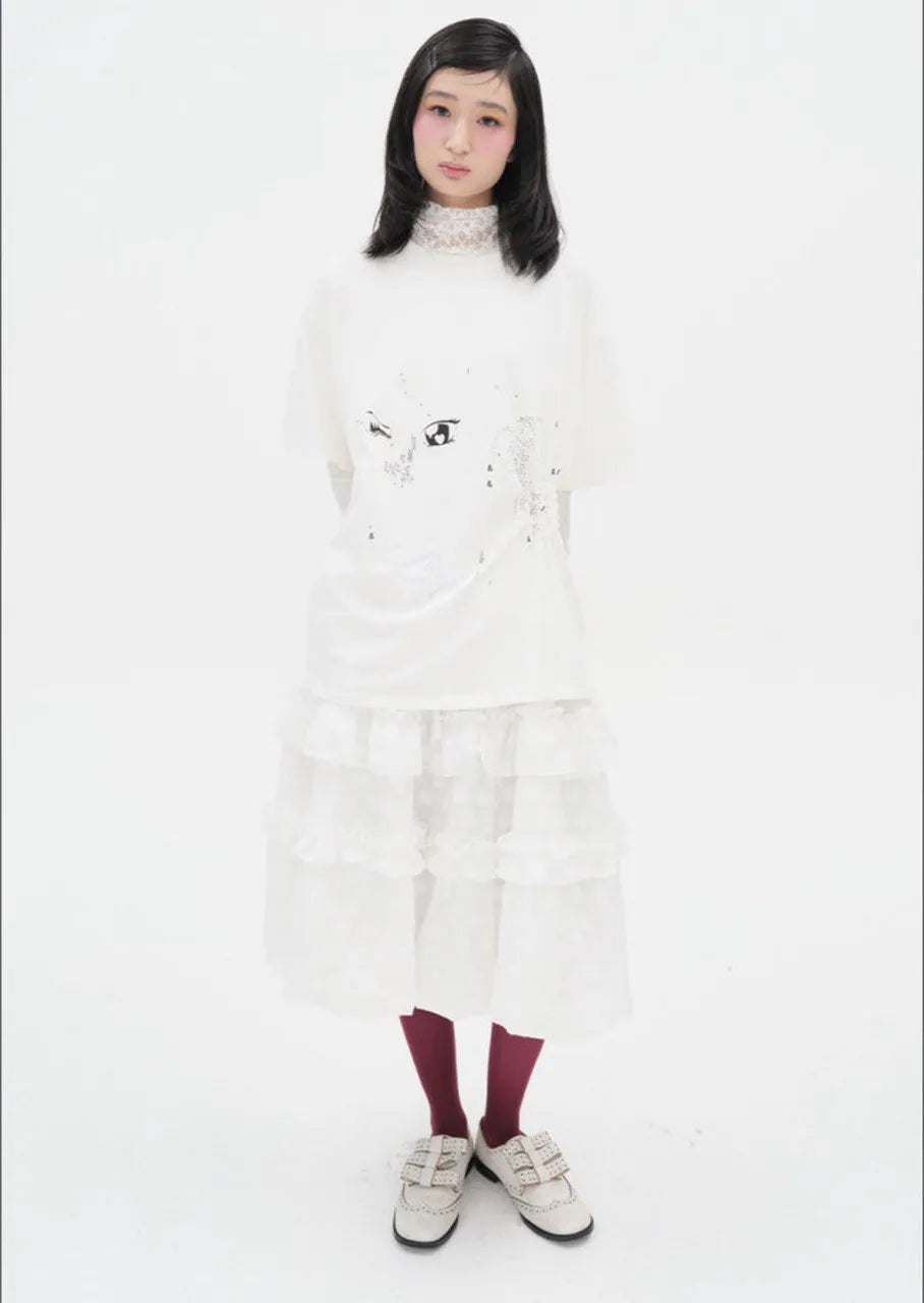 【typeservice】Scattered Ruched Top [Yellow / Charcoal / White]