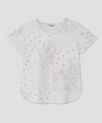 【typeservice】Flower Applique Curve Short Sleeve Top [Pink]