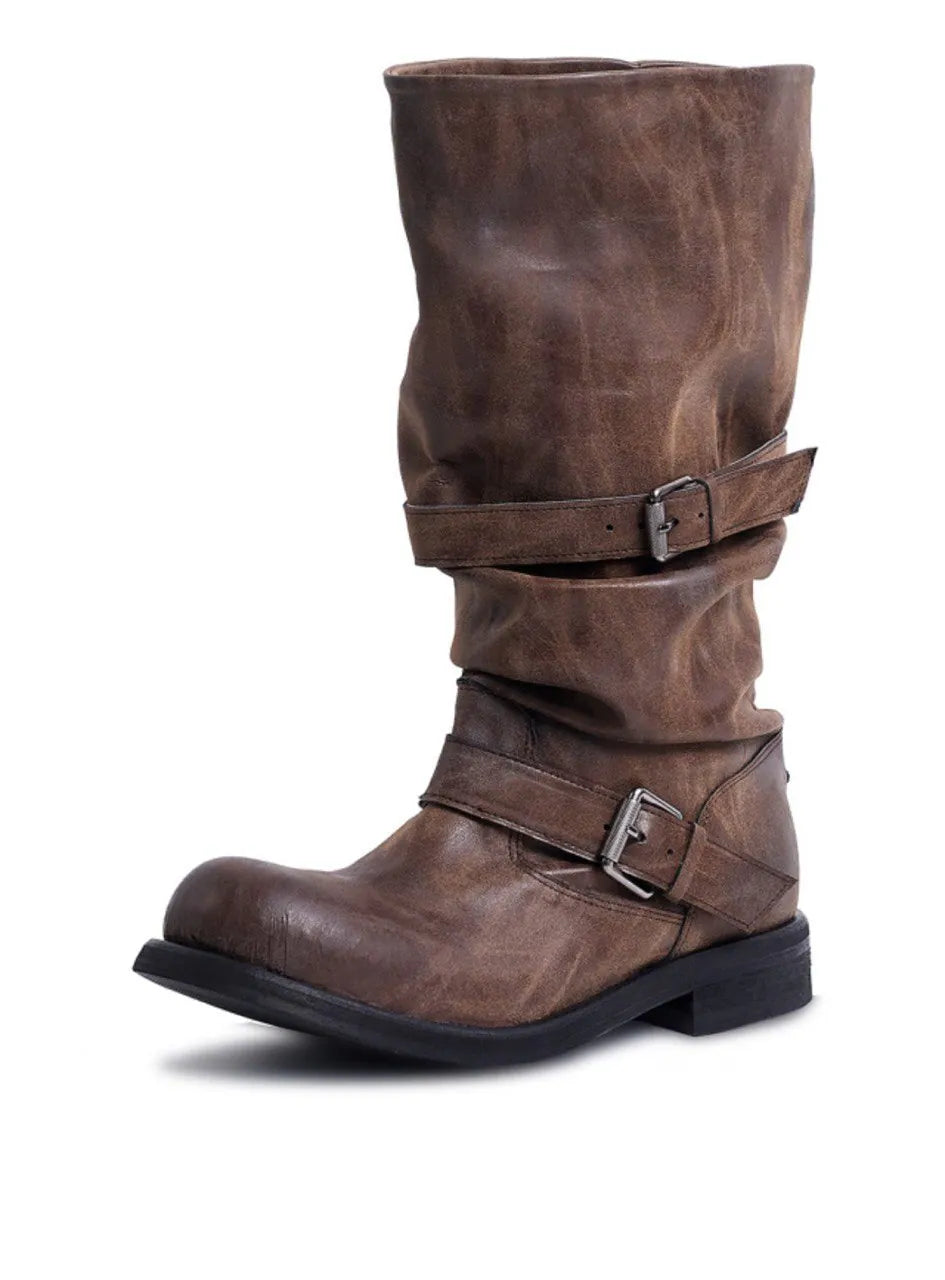 【NEGATIVETHREE】Slouchy Long Boots [Brown / Black]