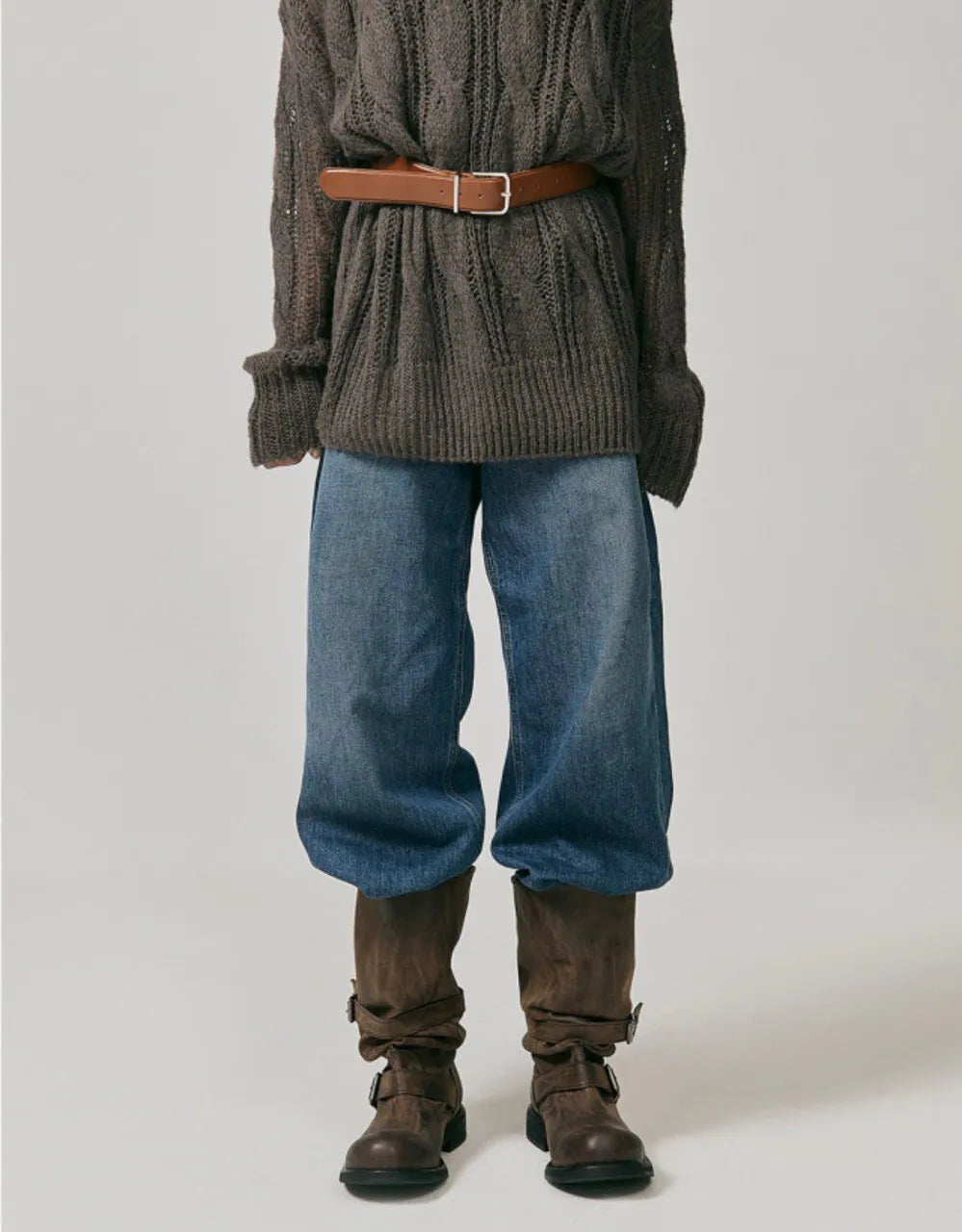 【NEGATIVETHREE】Slouchy Long Boots [Brown / Black]