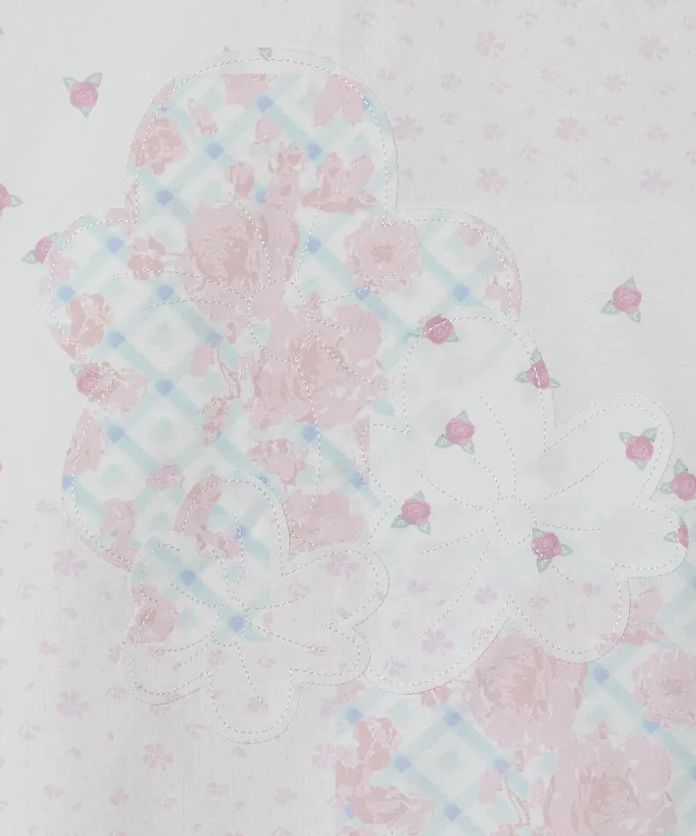 【typeservice】Flower Applique Curve Short Sleeve Top [Pink]