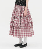 【typeservice】 Voluminous Check Tier Skirt [Black / Red]