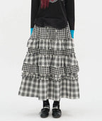 【typeservice】 Voluminous Check Tier Skirt [Black / Red]