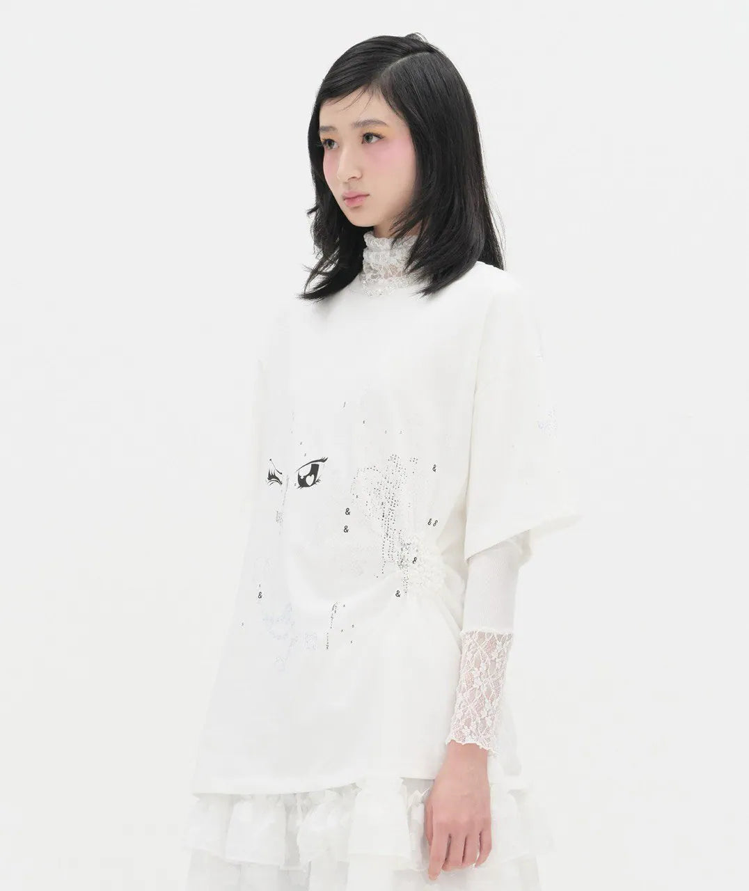 【typeservice】Scattered Ruched Top [Yellow / Charcoal / White]