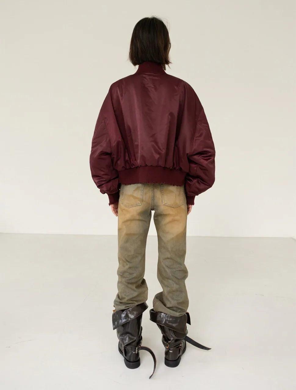 【NEGATIVETHREE】Knee-High Slouchy Long Boots[Glossy Brown]