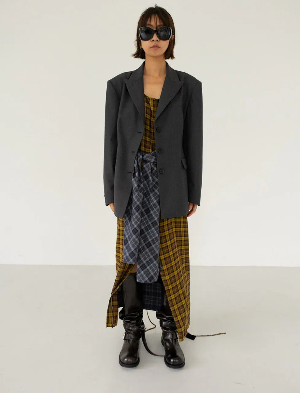 【NEGATIVETHREE】Knee-High Slouchy Long Boots[Glossy Brown]