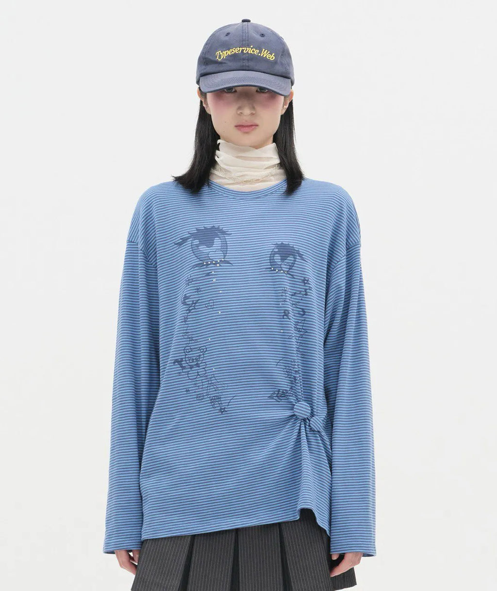 【typeservice】Cry Eyes Ruched Stripe Top [Blue / Yellow]