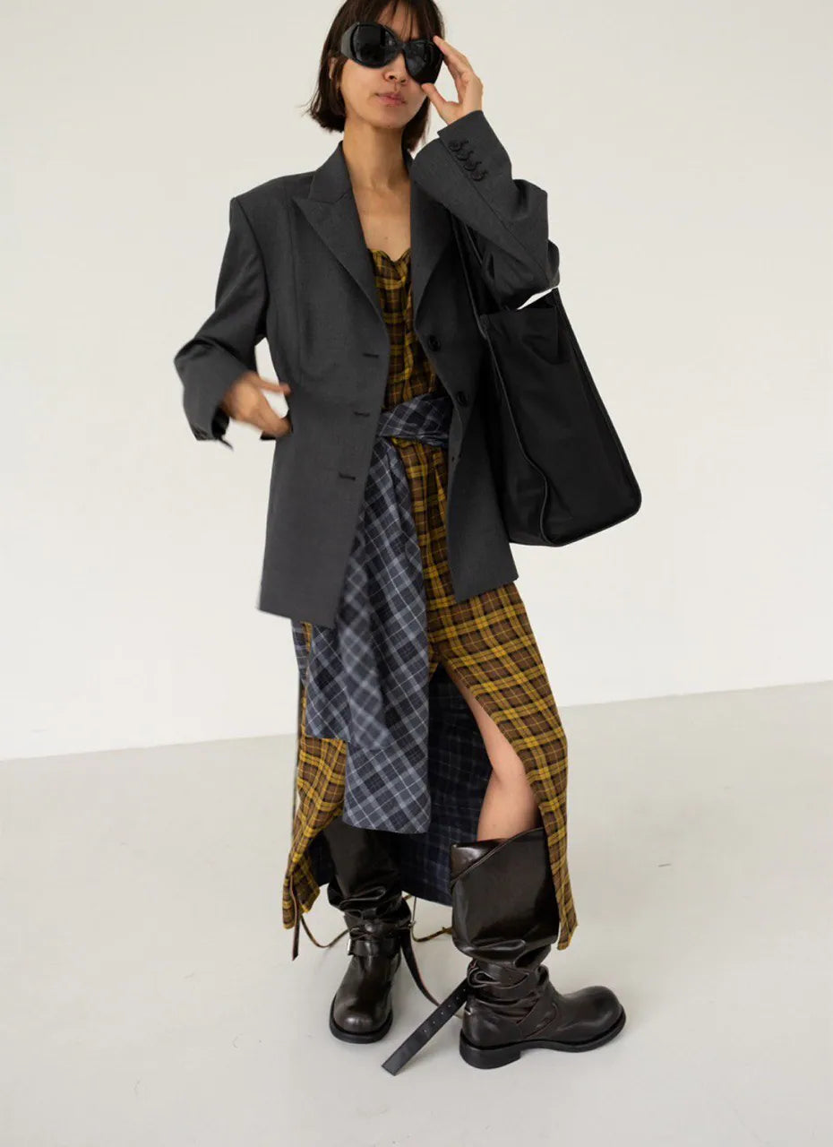 【NEGATIVETHREE】Knee-High Slouchy Long Boots[Glossy Brown]