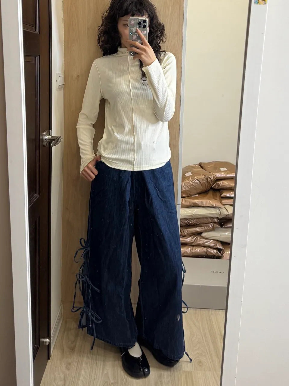 木耳邊羅紋長袖上衣